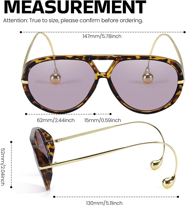 SODQW Oversized Aviator Sunglasses for Women With Earring Trendy Large Big XL Size 2025 Designer Ladies Shades