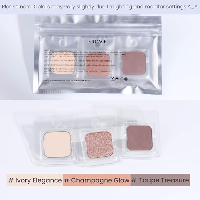 Magnetic Single Eyeshadow Set – Refill Pans, 3 Colors, Neutral Matte & Shimmer, Highly Pigmented, No Case, for Custom Magnetic Palettes