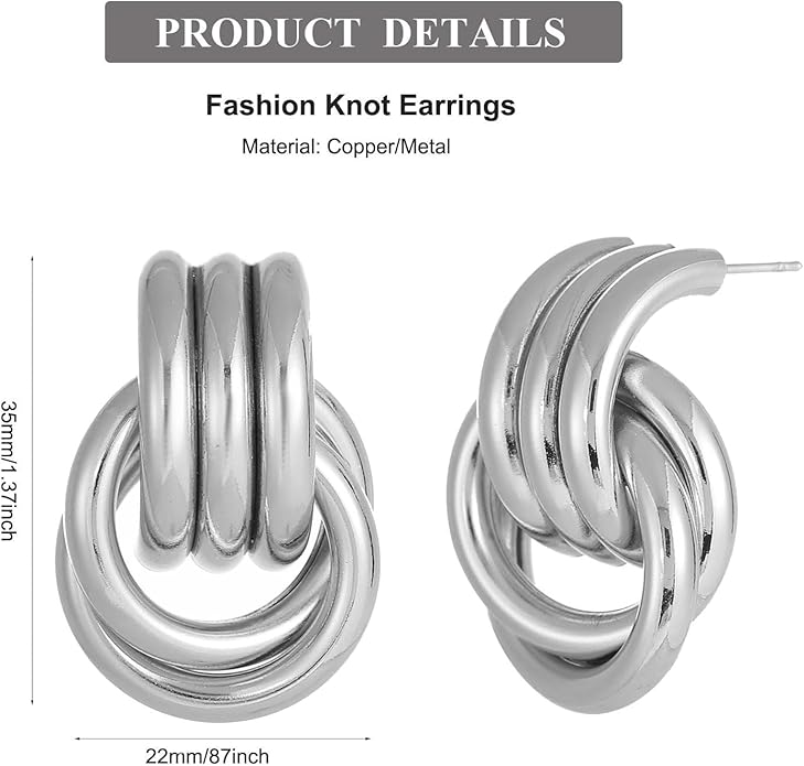 14K Gold Plated Knot Earrings for Women Gold Silver Earrings Heart Link Drop Dangle Earring Chunky Golden Knotted Statement Jewelry