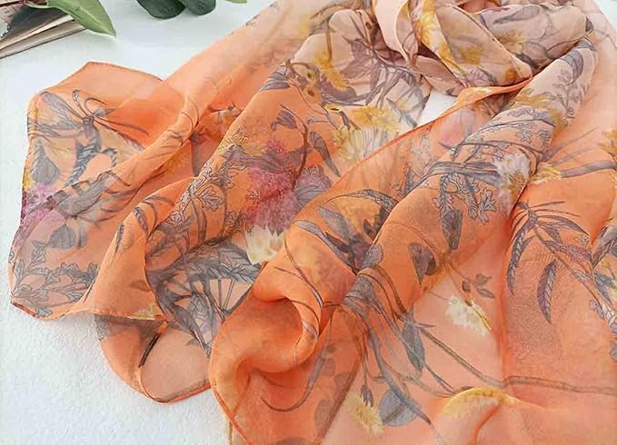 Pokeedioty Scarfs for Women Lightweight Scarves Elegant Floral Pattern Sheer Scarfs Shawls Wraps