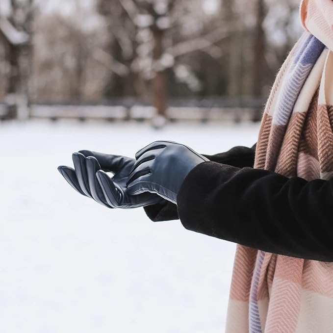 Downholme Touchscreen Leather Cashmere Lined Gloves for Women