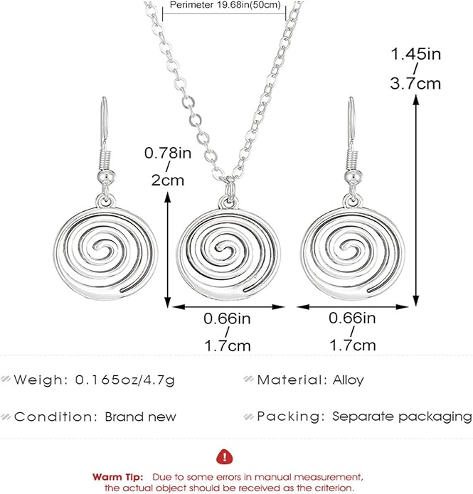 coadipress Spiral Earrings Necklace Sets for Women Geometric Round Swirl Statement Earrings Minimalist Trendy 14K Gold Plated Round Spiral Leather Necklace Bohemia Charm Jewelry
