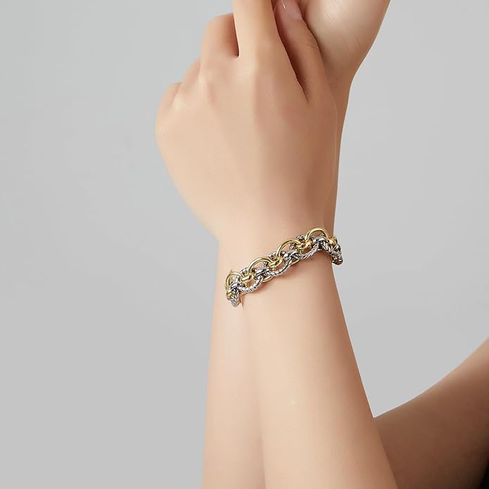 Mytys Link Bracelet for Women Gold and Silver 2 tone Circles Chain Wire Bangle Bracelets