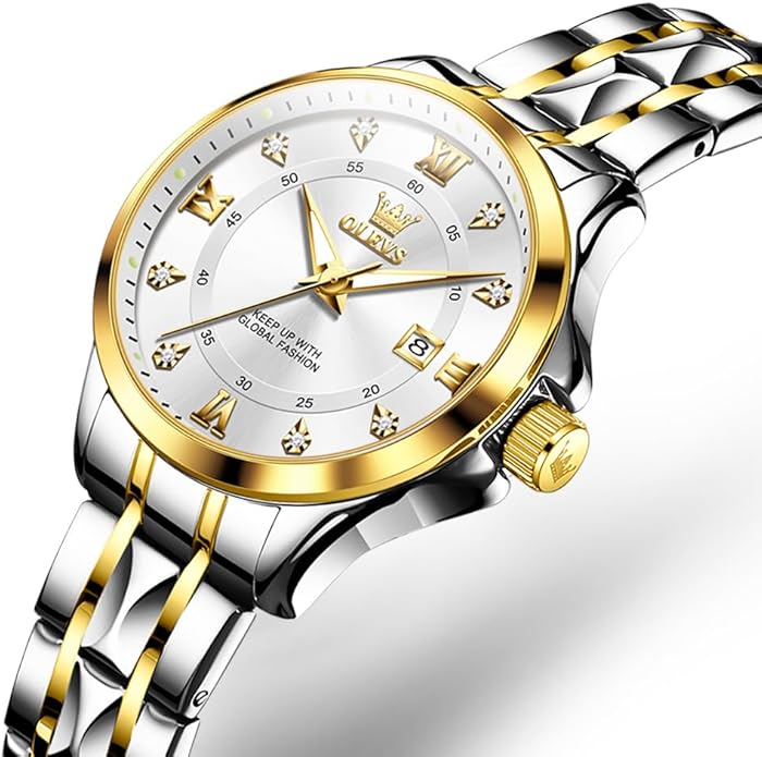 OLEVS Watch Women,Watches for Women,Luxury Casual Stainless Steel Women's Wrist Watches Classic Small Face Dress Analog Womens Watches with Date Easy to Read Waterproof Luminous Quartz Ladies Watches