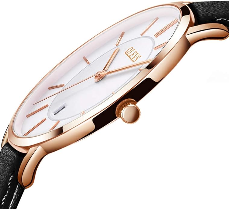 OLEVS Mens Watches Minimalist Ultra Thin Fashion Casual Analog Quartz Date Watch Waterproof Slim Simple Big Face Dress Wrist Watch Leather Band for Men