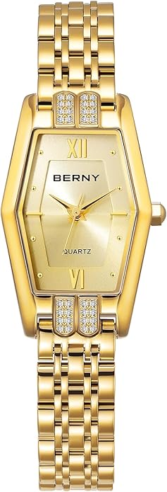BERNY Gold Watches for Women Dainty Hexagon Ladies Quartz Wrist Watches Stainless Steel Band Fashion Analog Watch Luxury Bracelet