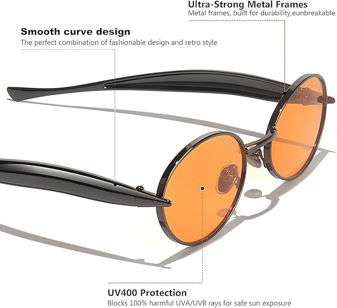 Retro Oval Sunglasses for Women Men - Classic 90s Vintage Trendy Shades with UV400 Protection, Gold Metal Frame