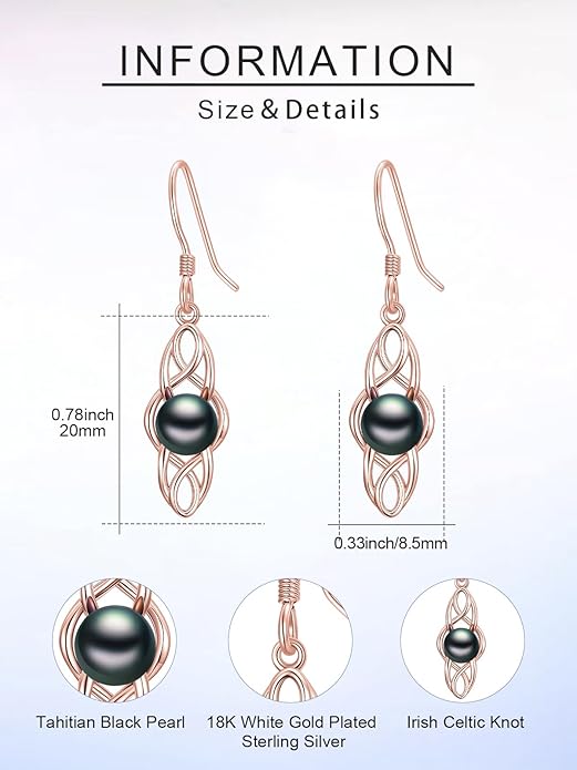 Tahitian Black Pearl AAAA 18K Gold Plated Sterling Silver Dangle Drop Earrings for Women Wife Mom Girlfriend Valentine Her Jewelry Gift for Anniversary Birthday Christmas