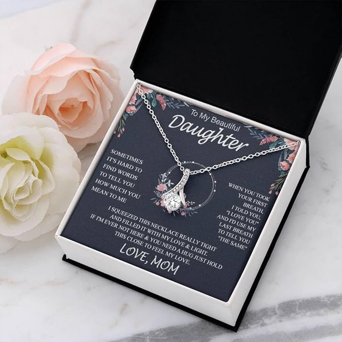 VIRAGIL To My Daughter Gift Necklace From Dad or Mom - Badass Daughter Jewelry With Heartfelt Message & Elegant Box