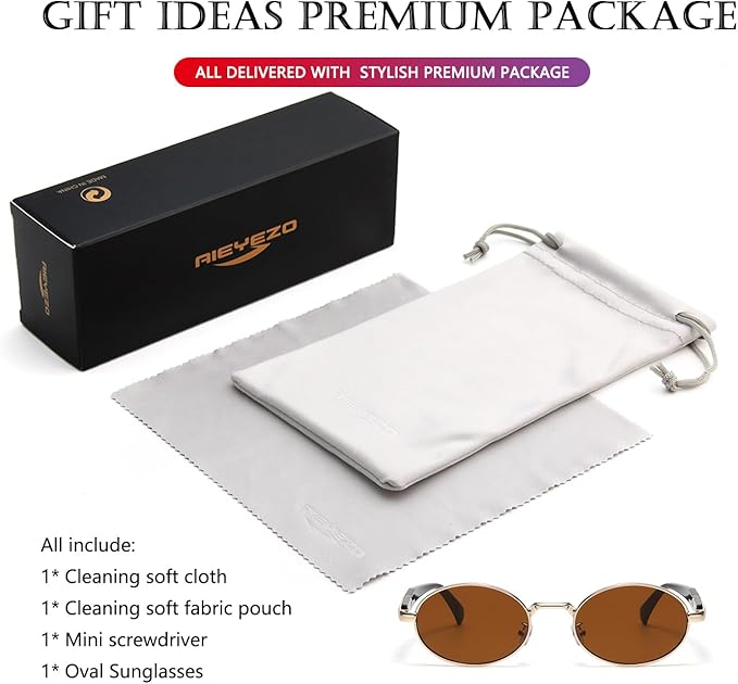 AIEYEZO Retro Oval Sunglasses for Women Men Trendy Fashion Round Sun Glasses Oval Metal Framed Shades