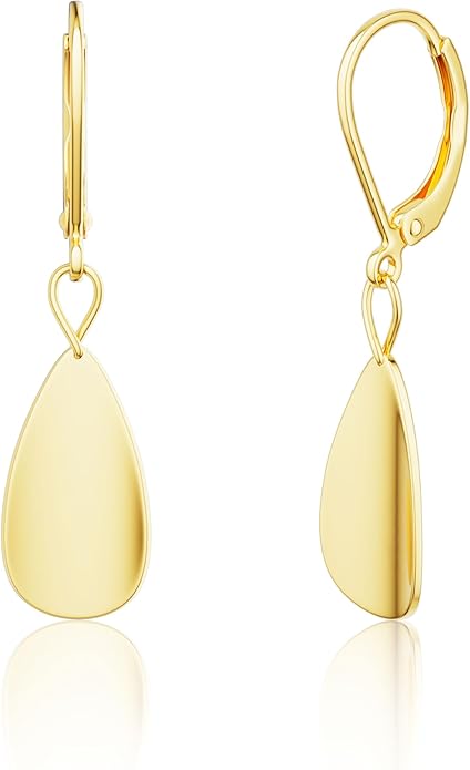 Gold Dangle Earrings for Women, 14K Gold Plated Lightweight Hypoallergenic Teardrop Drop Earrings, Trendy Leverback Minimalist Jewelry for Sensitive Ears Vacation Wear, 7-Styles