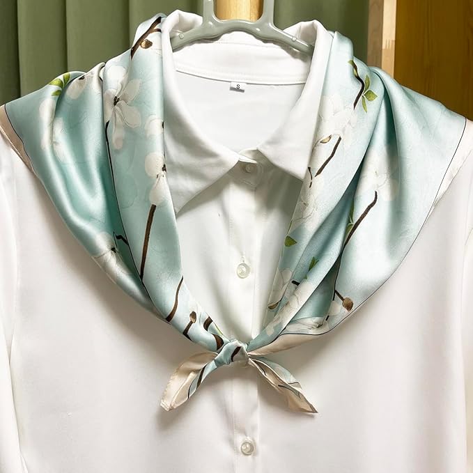 FONYVE Silk Feeling Scarf Medium Square Satin Head Scarf for Women 27.5 × 27.5 inches