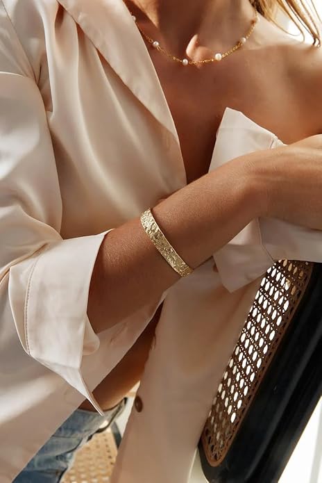 POTESSA 18K Gold Plated Cuff Bracelets Adjustable Dainty Bangle Handemade Jewelry for Women