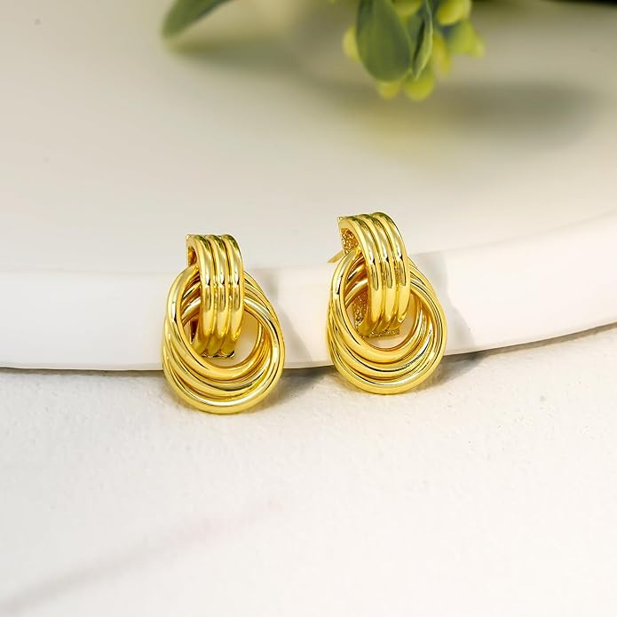 Chunky Small Knot Earrings Gold Silver Geometric Earrings for Women Dainty Gold and Silver Plated Dangle Drop Earrings Hypoallergenic and Lightweight Fashion Trendy Jewelry Gifts