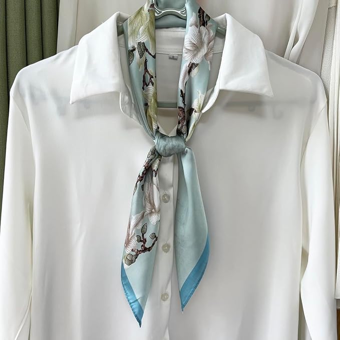 FONYVE Silk Feeling Scarf Medium Square Satin Head Scarf for Women 27.5 × 27.5 inches