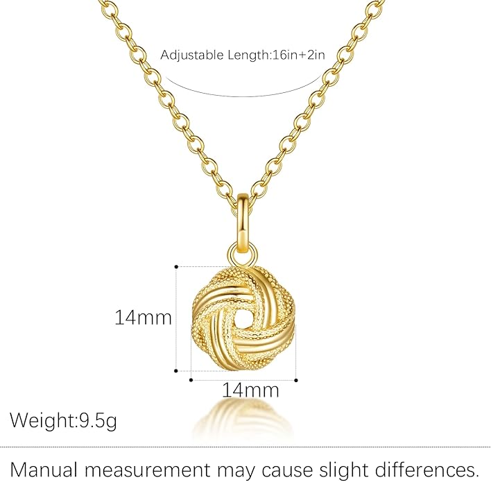 14K Gold Necklaces for Women Pendant Necklaces Love Knot Pendant Necklace for Women Simple Round Knot Women’s Gold Necklace Trendy Adjustable in Length 18in (16in+2.1in)