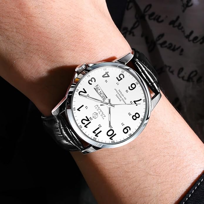 Watches for Men Luxury Analog Waterproof Classic Leather Large Face Simple Easy Read Quartz Minimalist Dress Day Date Quartz Mens Watches