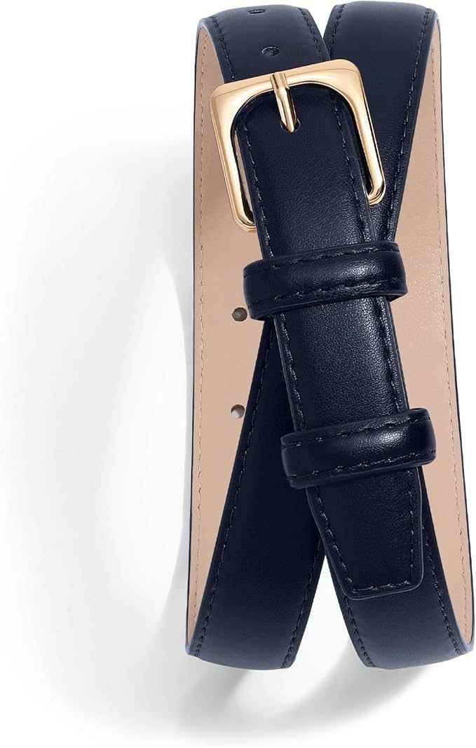 VONMELLI Womens Thin Leather Belt for Jeans Pants Dress Fashion Skinny Belt with Gold Buckle for Women