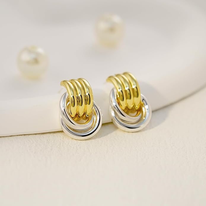 Chunky Small Knot Earrings Gold Silver Geometric Earrings for Women Dainty Gold and Silver Plated Dangle Drop Earrings Hypoallergenic and Lightweight Fashion Trendy Jewelry Gifts