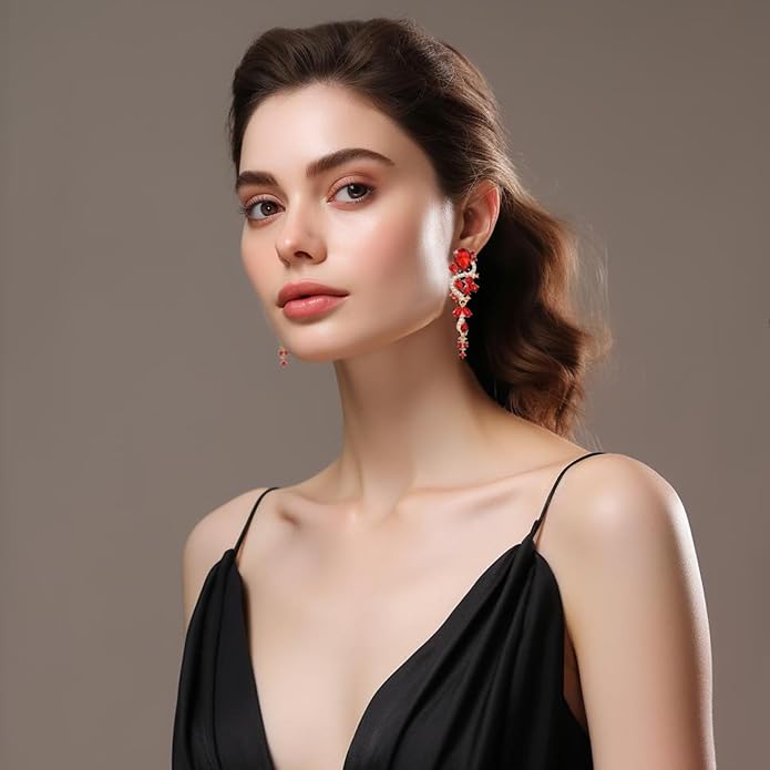 Fashion Rhinestone Statement Drop Dangle Earrings Long Colorful Crystal Bridal Wedding Teardrop Chandelier Earrings for Women Prom Pageant