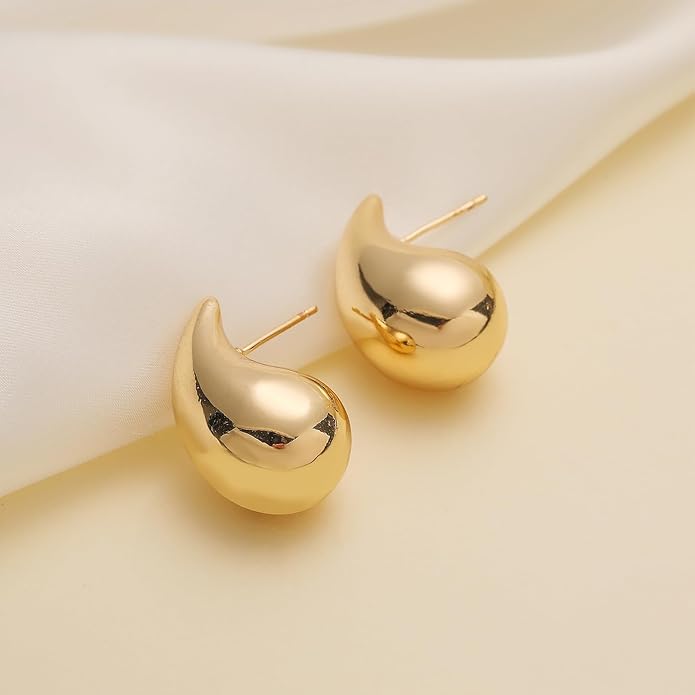 Apsvo Chunky 14K Gold Plated Hoop Earrings for Women, Lightweight Waterdrop Hollow Open Hoops, Hypoallergenic Dupes Earrings