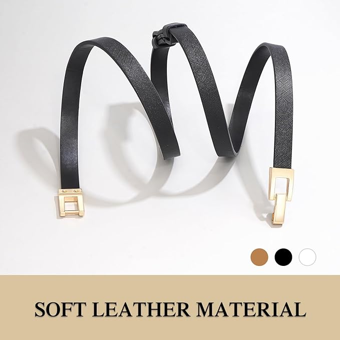 Glamorstar Skinny Belts for Women Thin PU Leather Waist Belt with Gold Buckle for Dresses
