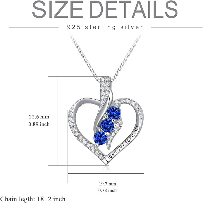 Rose Heart Birthstone Necklace for Women - Solid S925 Sterling Silver with Rose Gold Plated Infinity Symbol of Love Valentine's, Mother's Day, Anniversary, Christmas Birthday Gift for Her, Mom, Wife, or Girlfriend.