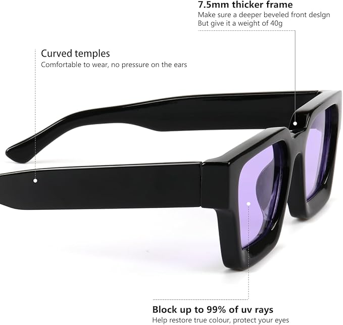 Trendy Square Sunglasses for Men Women Fashion Thick Rectangle Sun Glasses UV Protection Shades Designer Style