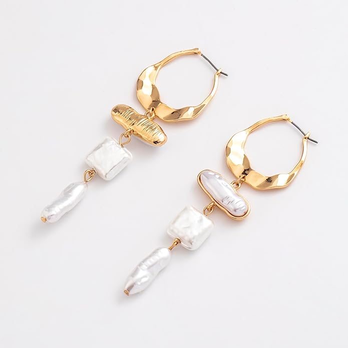 Statement Pearl Dangle Earrings,Gold and Large Pearl,Luxury Chandelier Organic Style Earrings