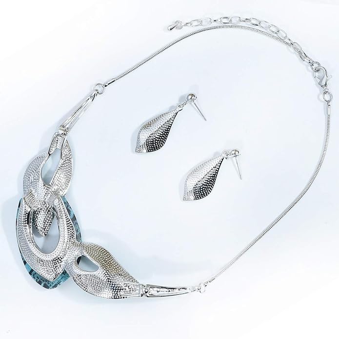 Vintage Statement Jewelry Set Leaf Floral Bohemian Boho Statement Necklace Earring Set Crystal Fashion Costume Jewelry