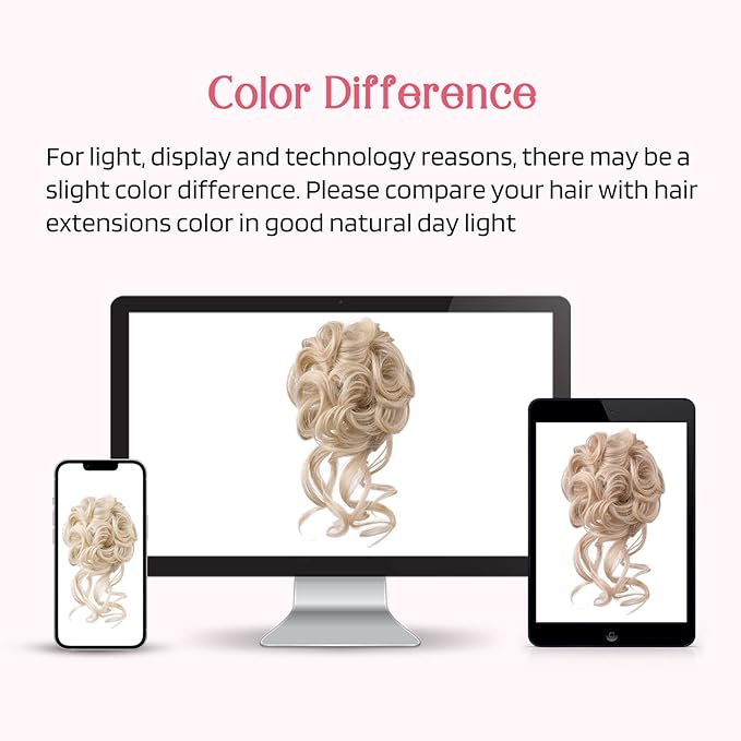 HOOJIH 2PCS Messy Bun Hair Piece, Tousled Updo with Tendrils Hair Bun Extensions Wavy Curly Hair Wrap Ponytail Hairpieces Hair Scrunchies for Women HB010 Dasiy - Light Golden Blonde