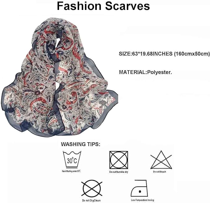 Pokeedioty Scarfs for Women Lightweight Scarves Elegant Floral Pattern Sheer Scarfs Shawls Wraps