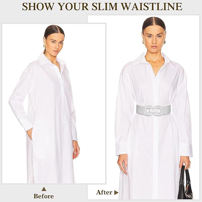 Glamorstar Women Wide Stretchy Belts Elastic Waist Belts for Dresses