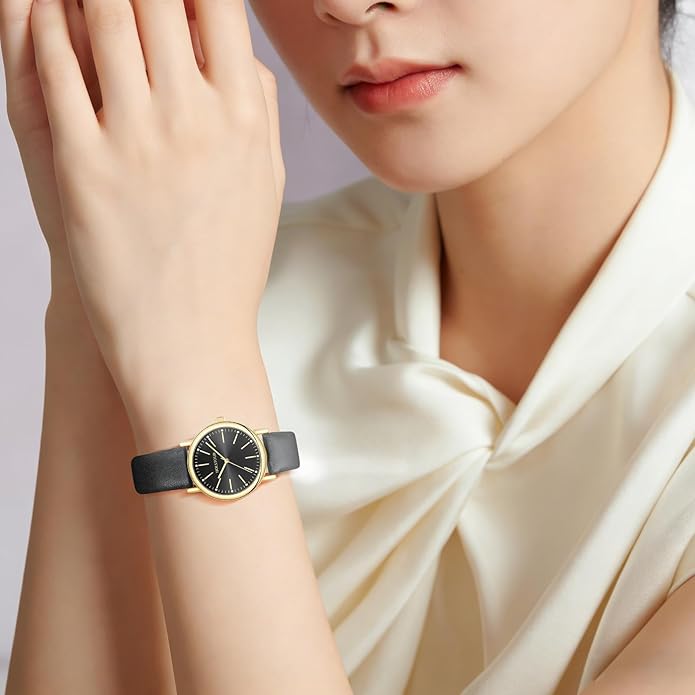 Watches for Women Crystal Accented Fashion Watch with Leather Band Gifts for Women