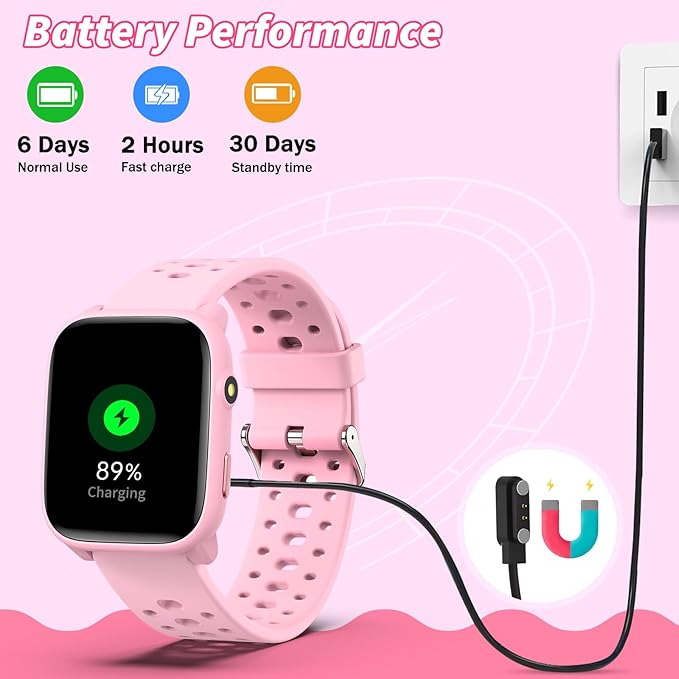 Kids Smart Watches Girls Gift Age 6-12 with 12 Puzzle Games, Heart Rate, Sleep Monitor, Pedometer, Flashlight, 1.83" Touchscreen IP68 Waterproof Kid Watch Brithday Gift for Girls
