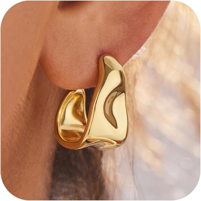 Gold Plated Statement Chunky Dangle Stud Earrings for Women, Gold Plated Hoop Knot Claw Earrings Tarnish Free Jewelry for Women Gifts