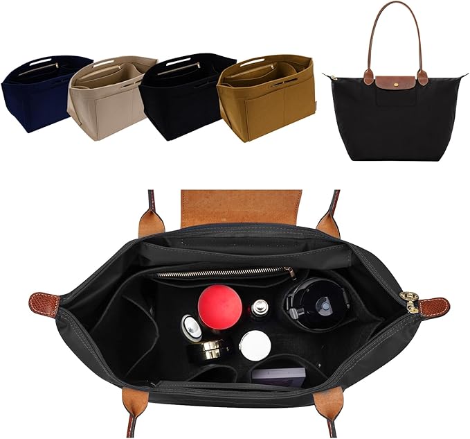 ZTUJO Purse Organizer Insert For Longchamp Le Pliage, Premium Felt Longchamp Purse Organizer Insert Small Medium Large, Tote Organizer Insert (Black, Small For Handle S)