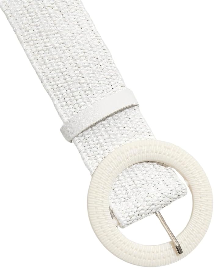 Verdusa Women's Western Belt Cowgirl Boho Straw Belts Round Buckle Elastic Waist Belt