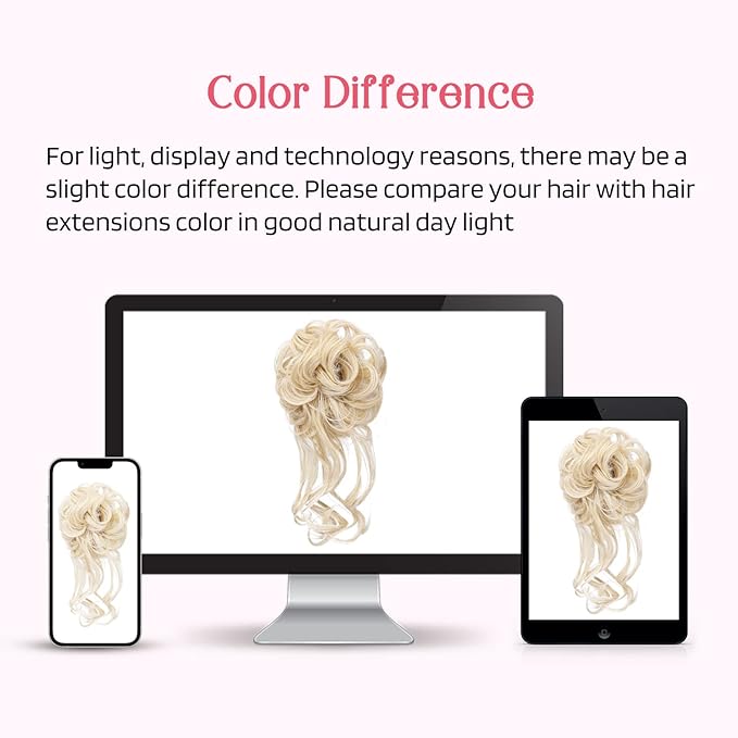HOOJIH Messy Bun Hair Piece, 2PCS Tousled Updo with Tendrils Hair Bun Extensions Wavy Curly Hair Wrap Ponytail Hairpieces Thick Hair Scrunchies for Women HB010 Dasiy - Cool Light Blonde