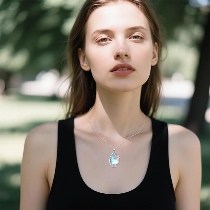 Moonstone Necklace for Women dragonfly Necklace 925 Sterling Silver Teardrop Moonstone Pendant Necklace Dragonfly Jewelry Gifts for Women