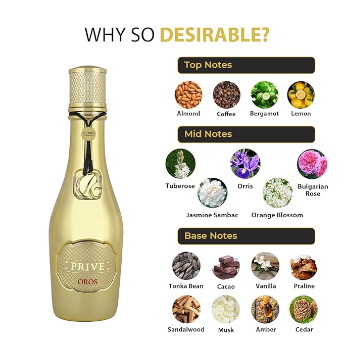 PriveOros Women's Gourmand Perfume Eau de Parfum - Bergamont,Lemon,Jasmine Sambac,Orris,Amber,Musk&Vanilla Luxury Scent with 24H Longevity | 3.4 Fl Oz 80% Vol Seductive Edible Fragrance