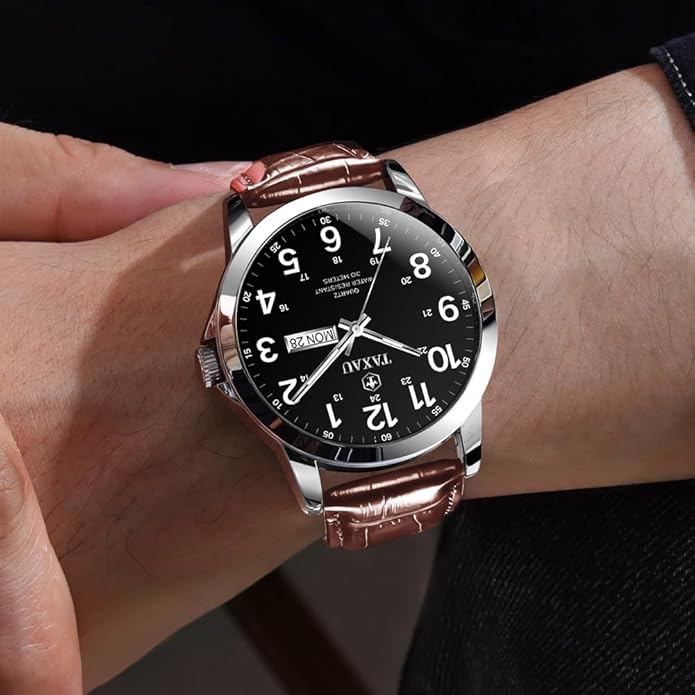 Watches for Men Luxury Analog Waterproof Classic Leather Large Face Simple Easy Read Quartz Minimalist Dress Day Date Quartz Mens Watches