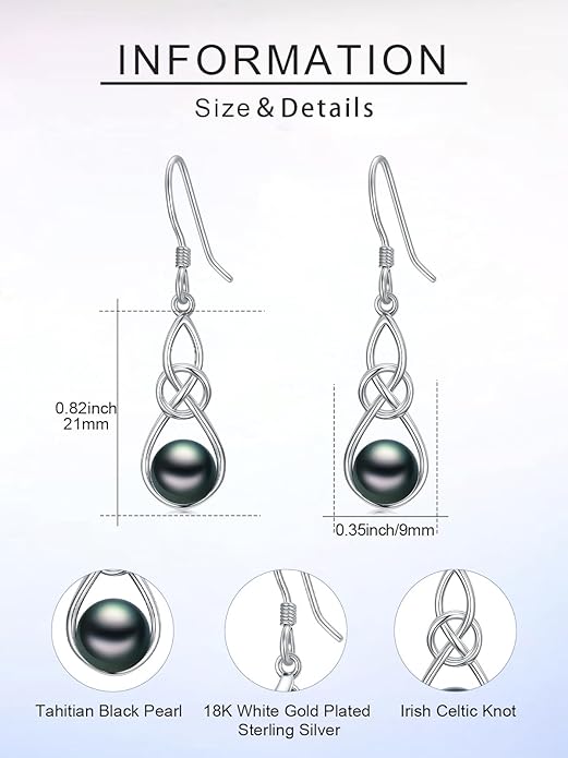Tahitian Black Pearl AAAA 18K Gold Plated Sterling Silver Dangle Drop Earrings for Women Wife Mom Girlfriend Valentine Her Jewelry Gift for Anniversary Birthday Christmas