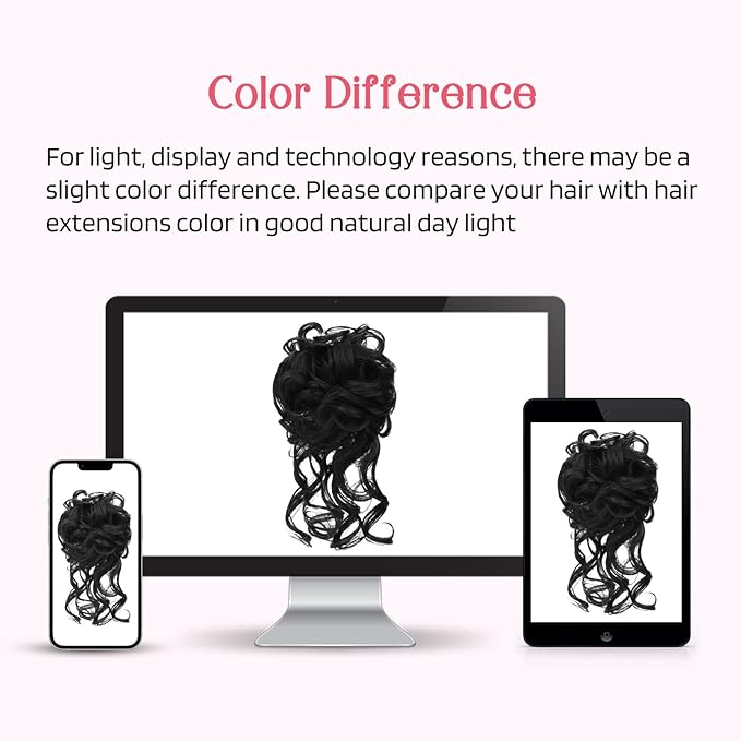 HOOJIH 2 Pack Messy Bun Hair Piece, Wavy Curly Hair Wrap Ponytail Hairpieces, Black