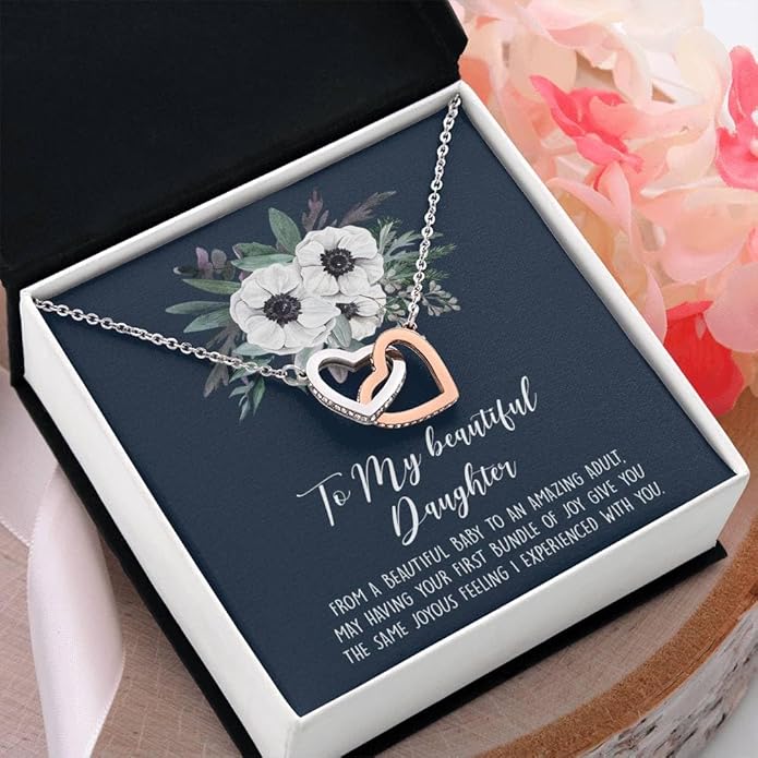 VIRAGIL To My Daughter Gift Necklace From Dad or Mom - Badass Daughter Jewelry With Heartfelt Message & Elegant Box