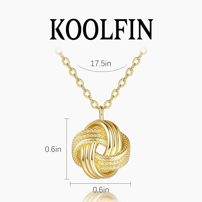 Gold Pendant Necklace 14K Gold Necklaces for Women Love Knot Necklace Artistic Knot Design with Stamped Textures Interlocking Circle Pendant Necklaces for Women Trendy