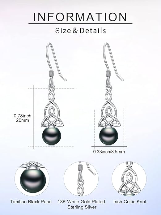 Tahitian Black Pearl AAAA 18K Gold Plated Sterling Silver Dangle Drop Earrings for Women Wife Mom Girlfriend Valentine Her Jewelry Gift for Anniversary Birthday Christmas