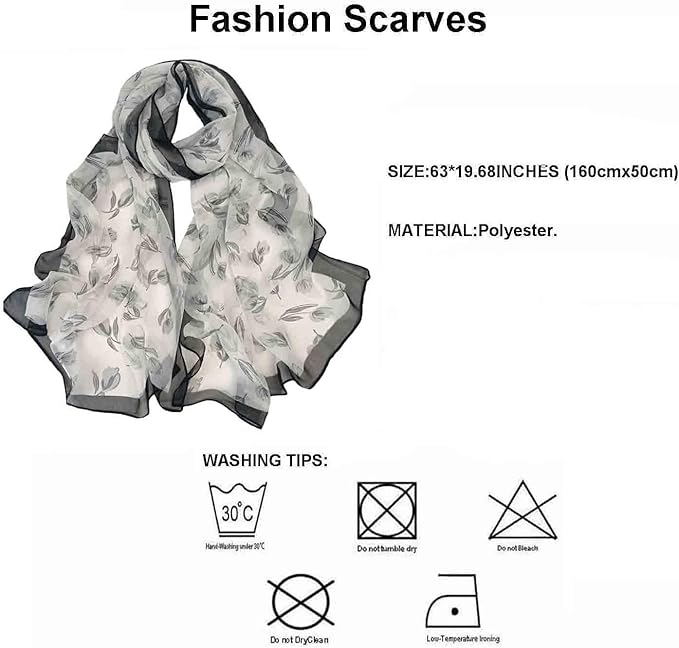 Pokeedioty Scarfs for Women Lightweight Scarves Elegant Floral Pattern Sheer Scarfs Shawls Wraps