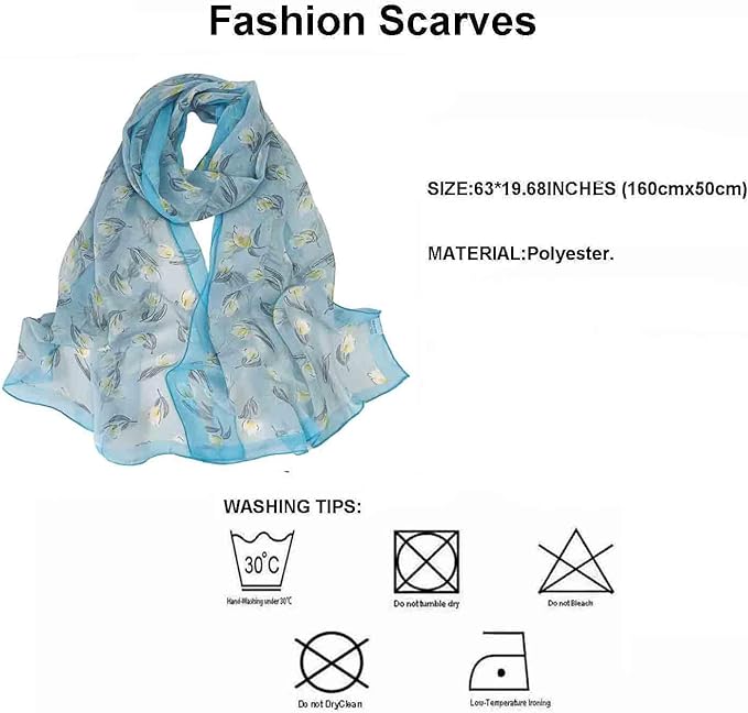Pokeedioty Scarfs for Women Lightweight Scarves Elegant Floral Pattern Sheer Scarfs Shawls Wraps