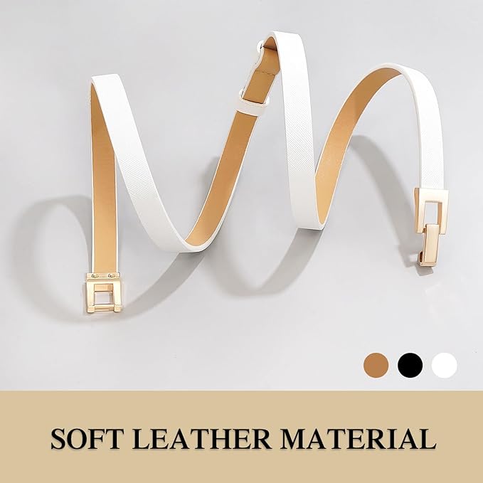 Glamorstar Skinny Belts for Women Thin PU Leather Waist Belt with Gold Buckle for Dresses